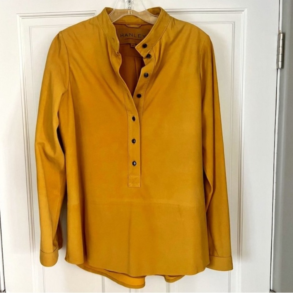 100% leather suede shirt, Hanley top sz 10. golden butterscotch long sleeves
